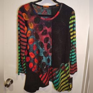 Calessa NWT Women's Colorful Geometric Tunic Top Sz L Boho Art Teacher Casual